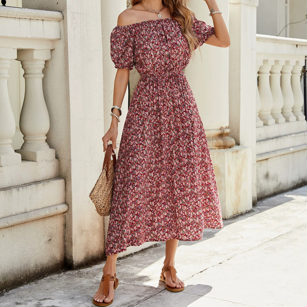 ZARA Spring Sexy Off Shoulder Short Sleeve Floral Rayon Swing Dress